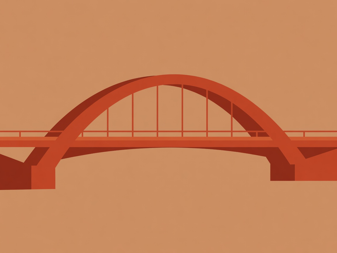 Abstract flat vector illustration of an architectural bridge in terracotta tones