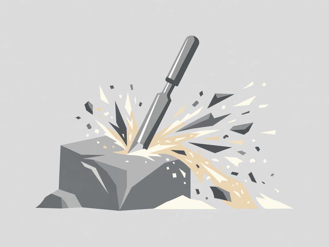Abstract flat vector illustration of a chisel carving stone