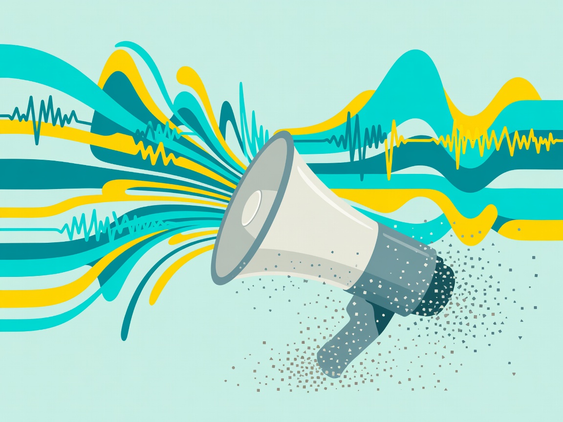 Abstract flat vector illustration of soundwaves and a megaphone